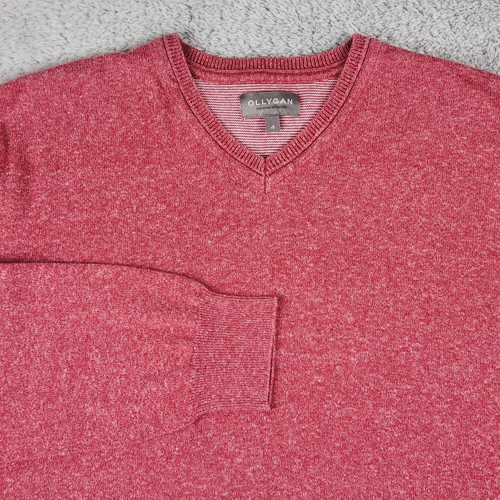 Ollygan Sweater Mens Large Salmon V Neck Cotton Pullover Knit France Classic